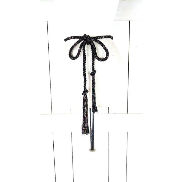 Black colorful metallic thread long woven braided rope knotted tassel chord tie - Picture 1 of 5